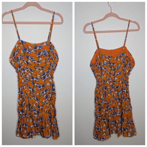 Parker Silk Floral Ruched Mini Dress Orange Purple Size 6 NWT - Picture 7 of 15